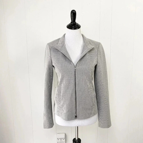 Hugo Boss Jelinita Blazer Black White Full Zip Wool Blend Houndstooth Jacket 2 - Picture 1 of 16